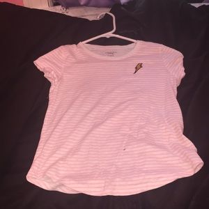 Pink striped shirt with lighting bolt
